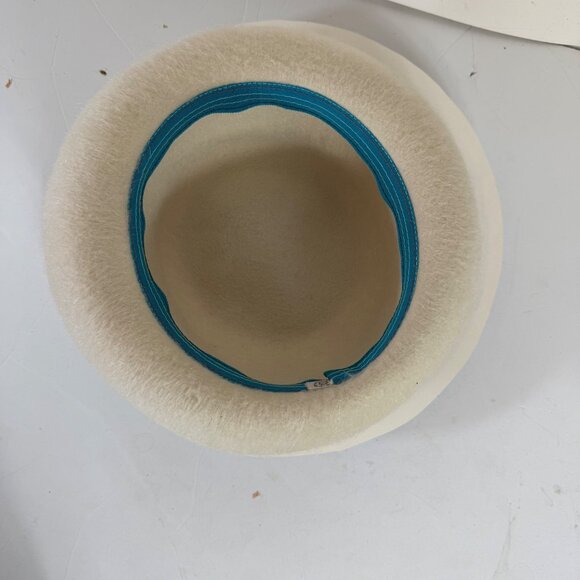 Retro Fuzzy Mohair Hat VTG Winter Rolled Brim Beige Satin Bow Church Derby - Picture 7 of 13